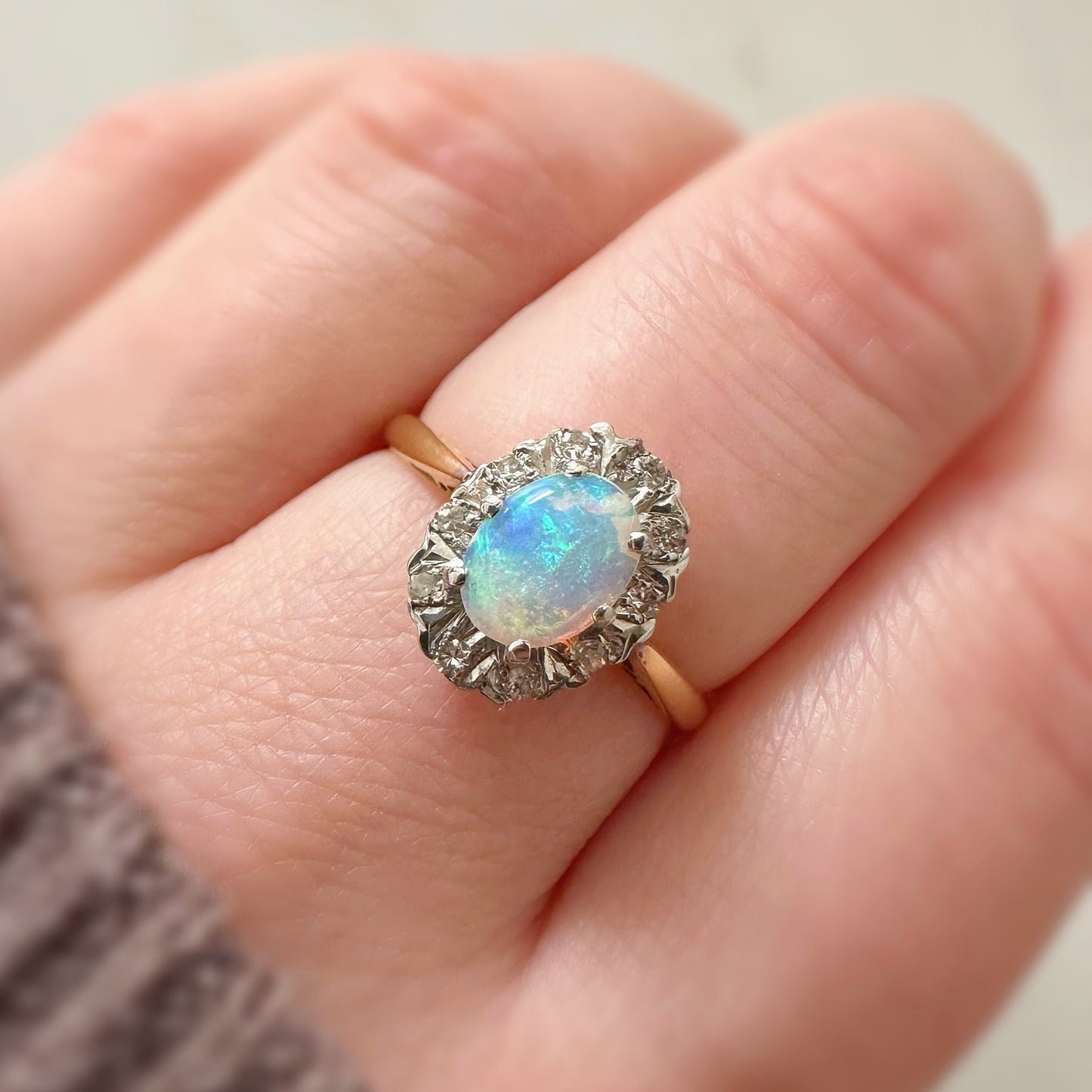 Rosalie 18ct Gold Opal and Diamond Halo Ring