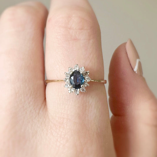 Valerie Diamond and Sapphire Cluster Ring
