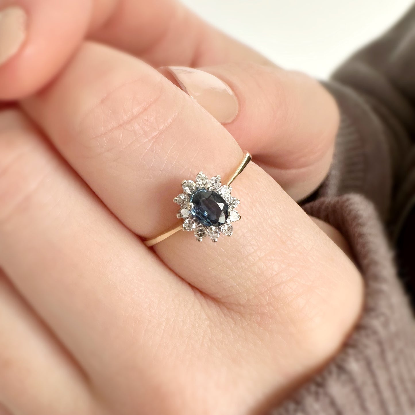 Valerie Diamond and Sapphire Cluster Ring