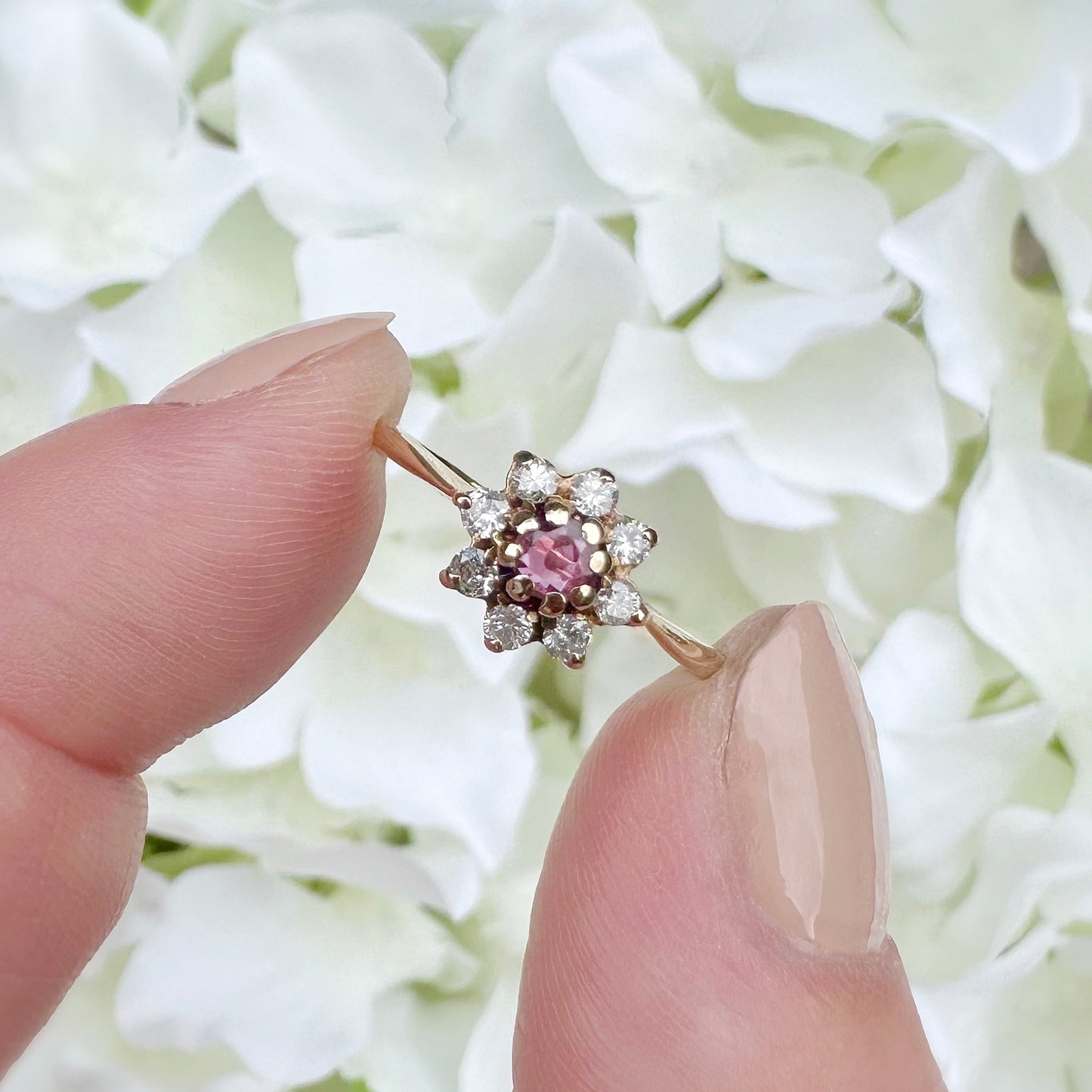 Amelia Diamond and Pink Topaz Ring
