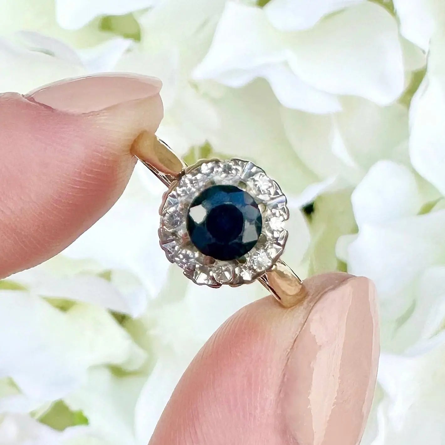 Orla Sapphire and Diamond Cluster Ring Peach and Willow