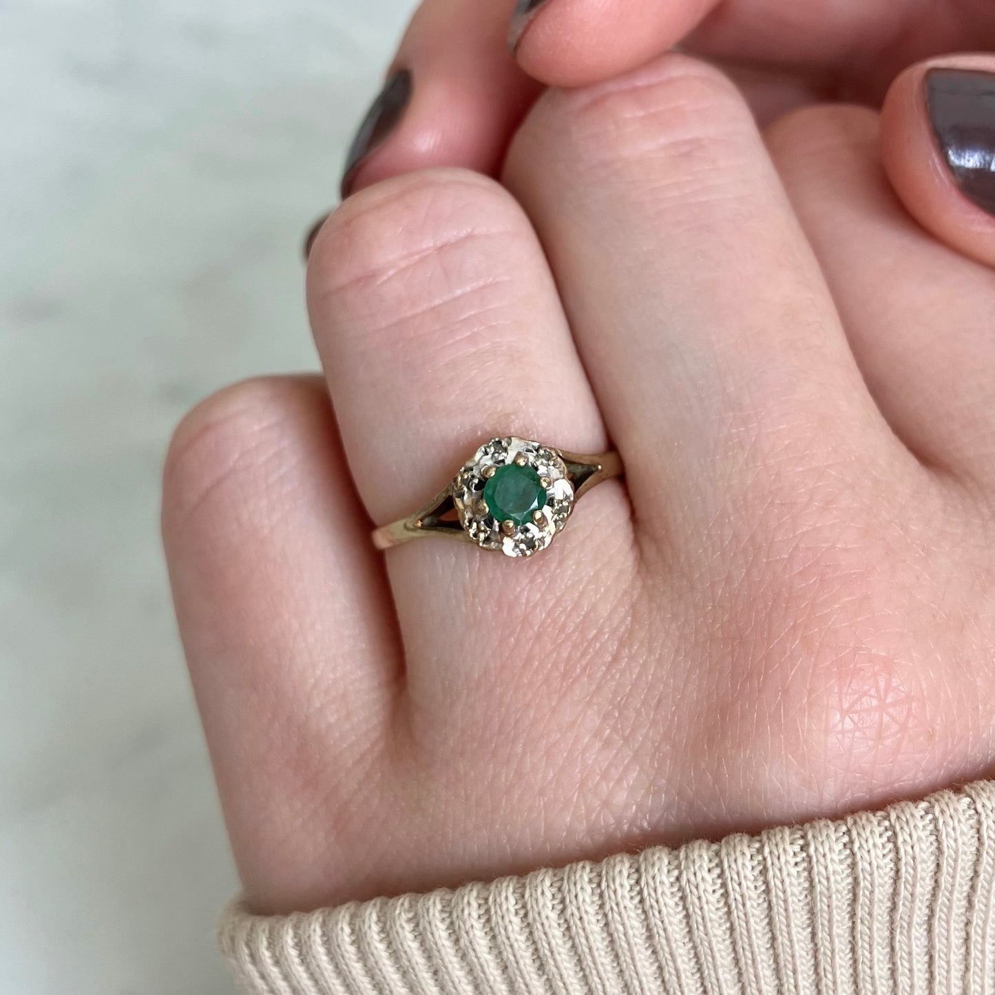 Ethel Emerald and Diamond Ring
