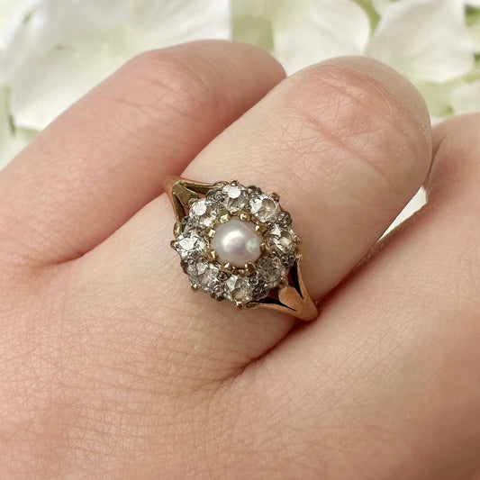 Etienne 15k Victorian Diamond Cluster Ring Peach and Willow