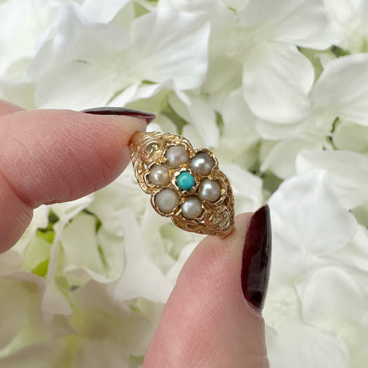 Viola 9k Antique Turquoise Pearl Ring