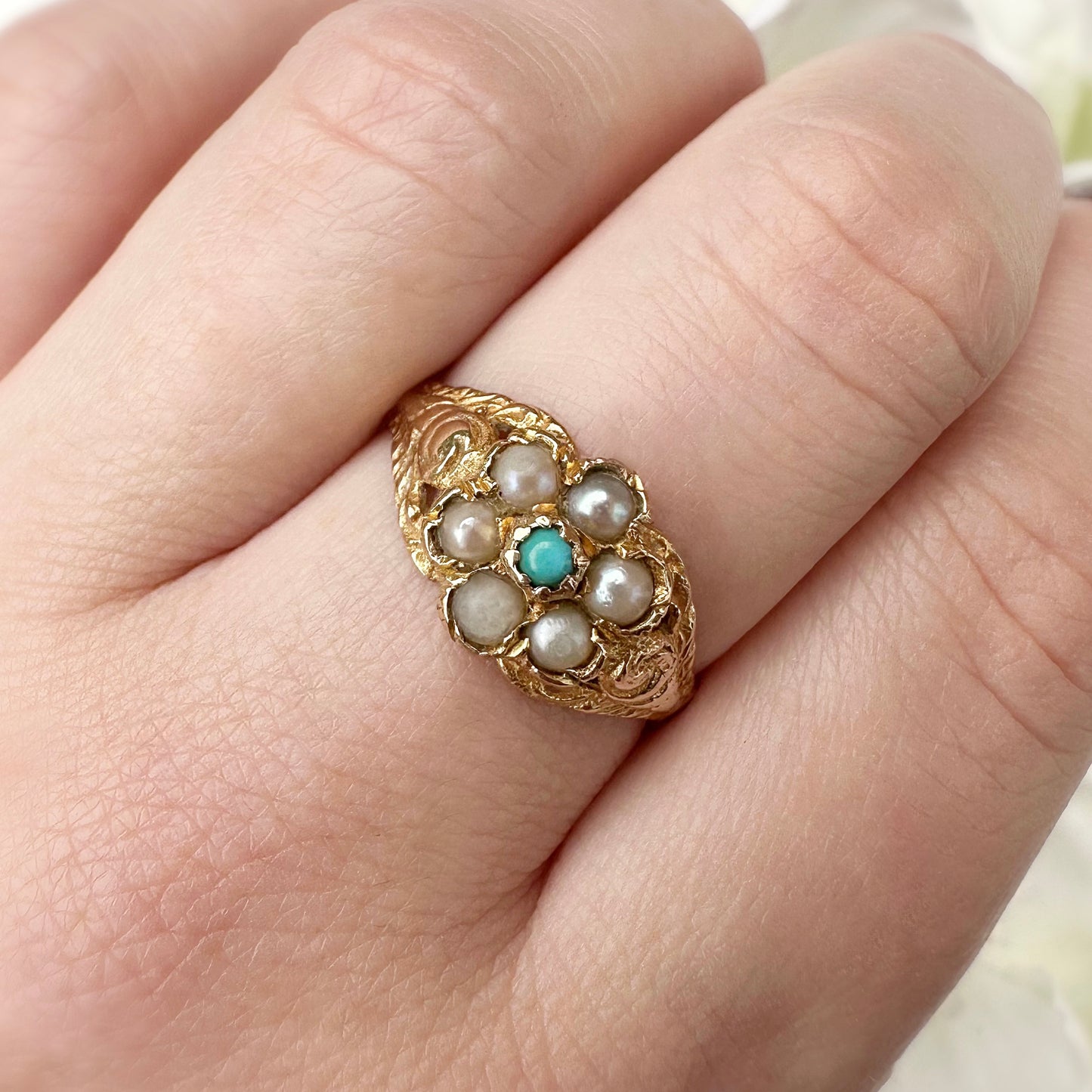 Viola 9k Antique Turquoise Pearl Ring