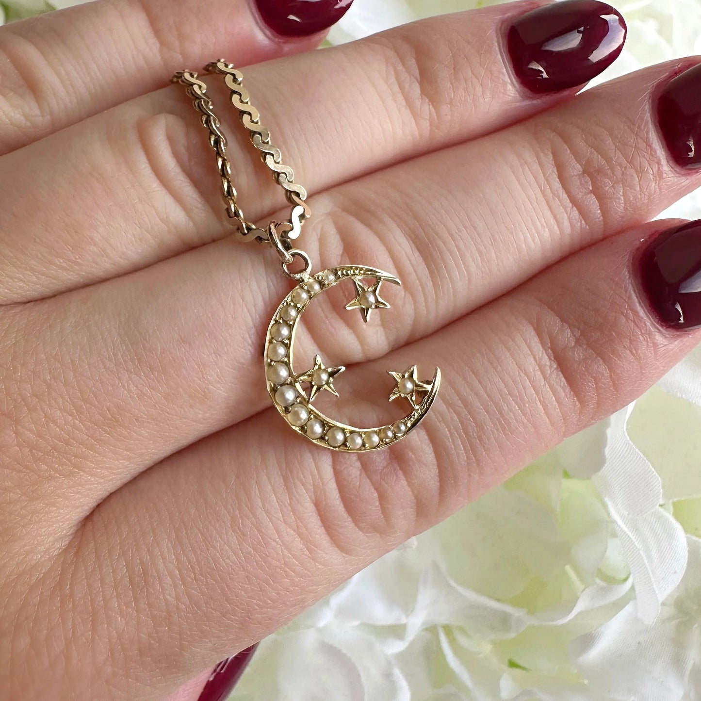 Estelle Victorian Moon Pendant Peach and Willow