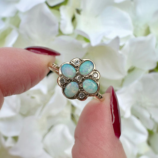 Millicent 9ct Opal and Diamond Flower Cluster
