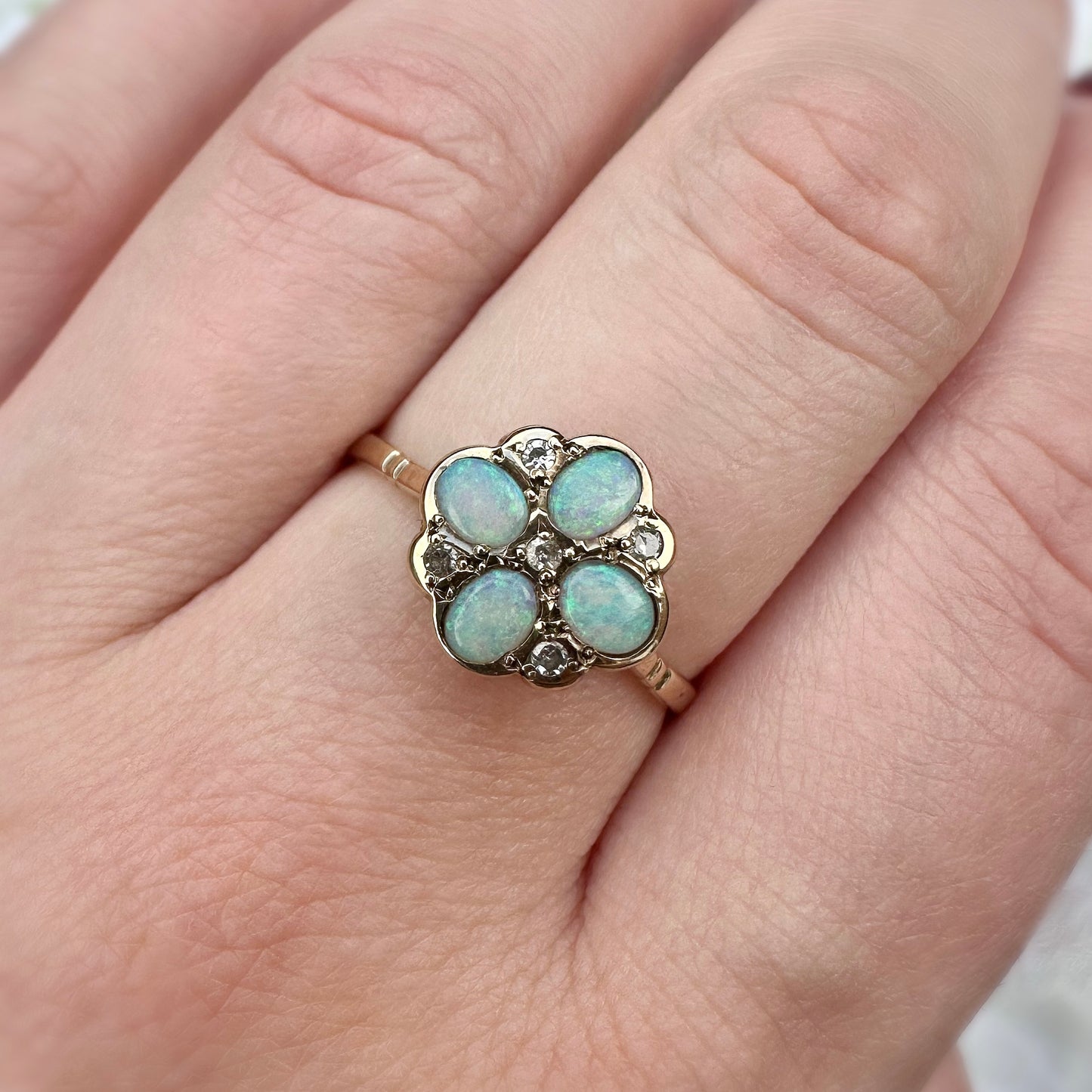Millicent 9ct Opal and Diamond Flower Cluster