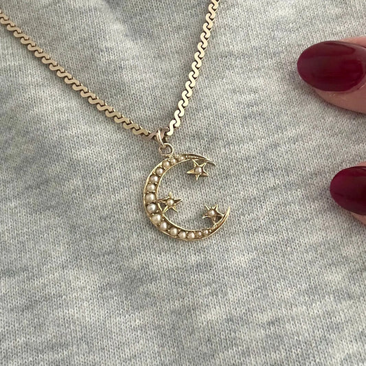 Estelle Victorian Moon Pendant Peach and Willow