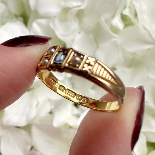 Agnes 15ct Sapphire and Pearl Edwardian Ring
