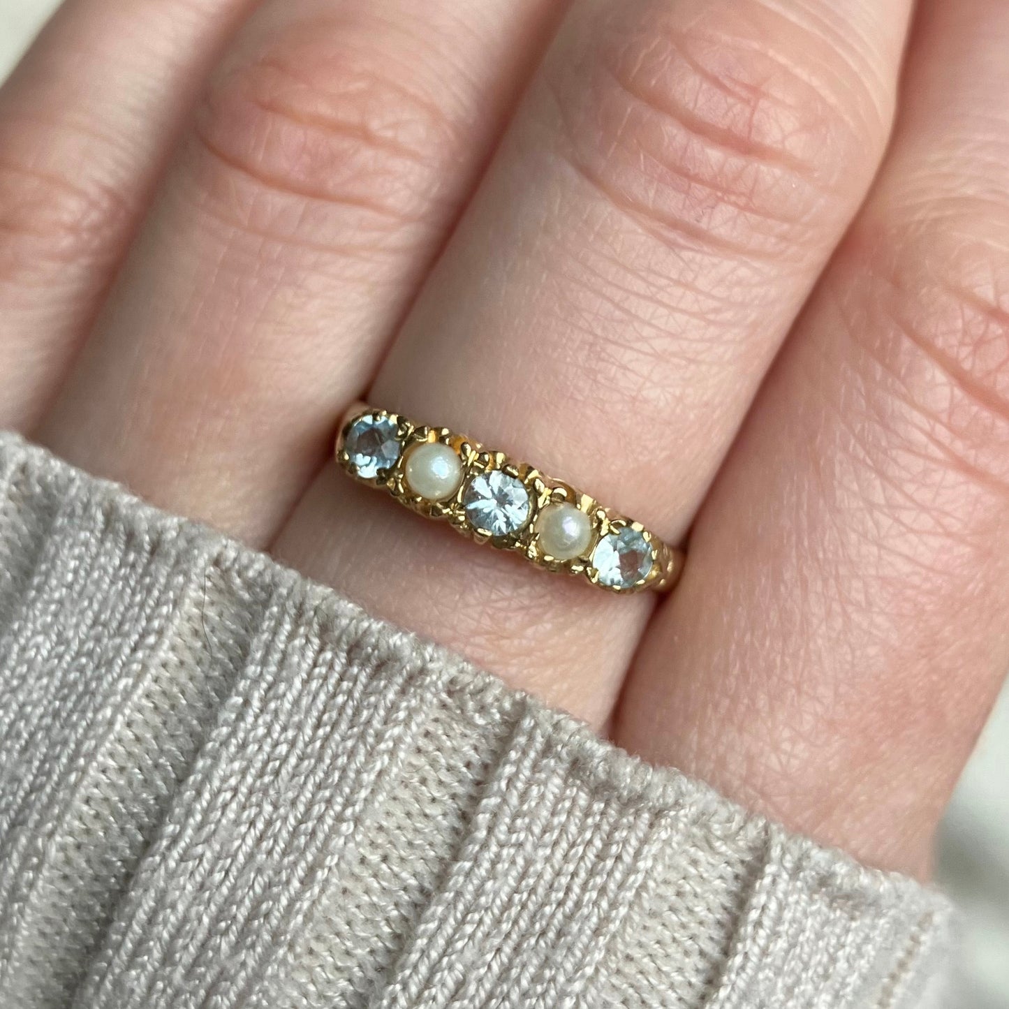 Naomi Pearl and Topaz Ring