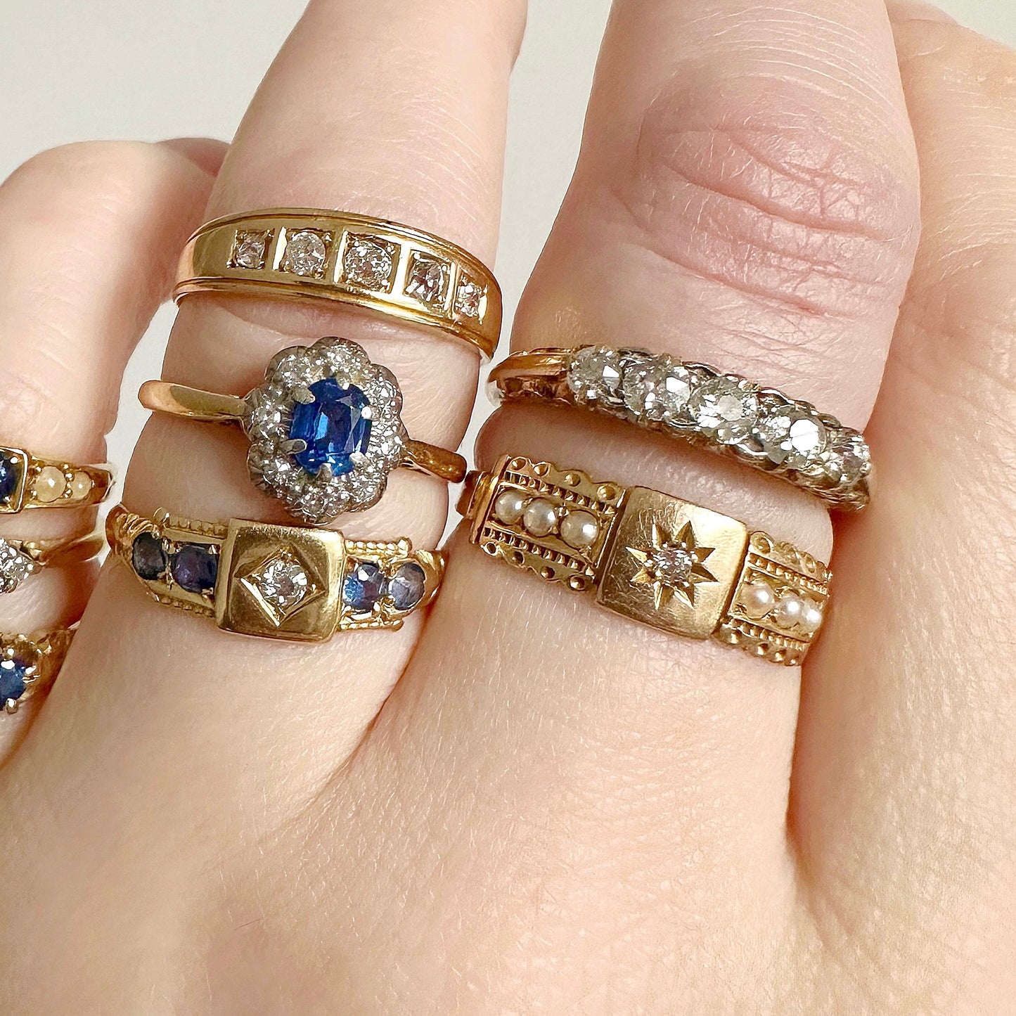 15ct gold victorian antique diamond and pearl starburst ring