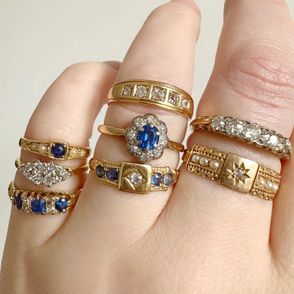 sapphire and diamond antique edwardian 18ct gold gypsy ring