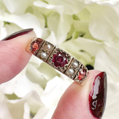 Rowena 9ct Garnet Pearl Starburst Ring