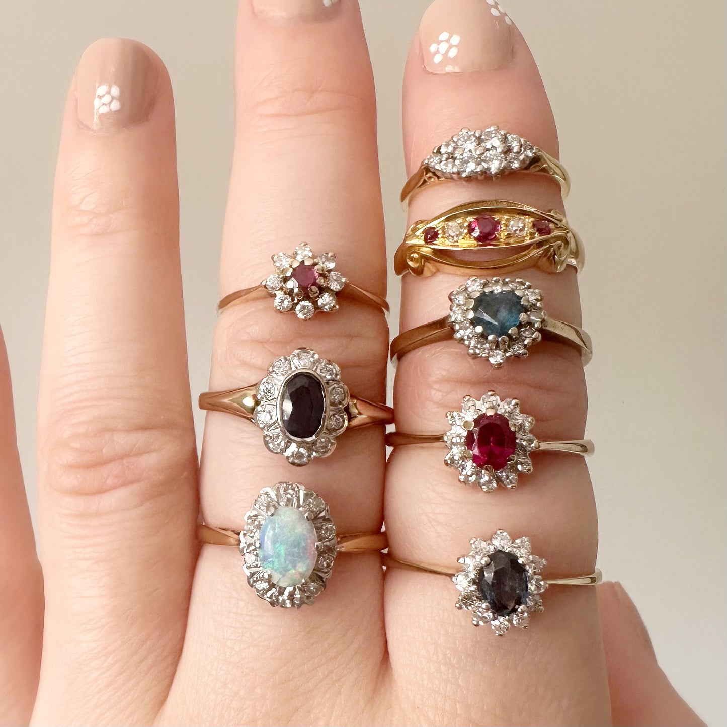 Amelia 18k Edwardian Ruby and Diamond Boat Ring