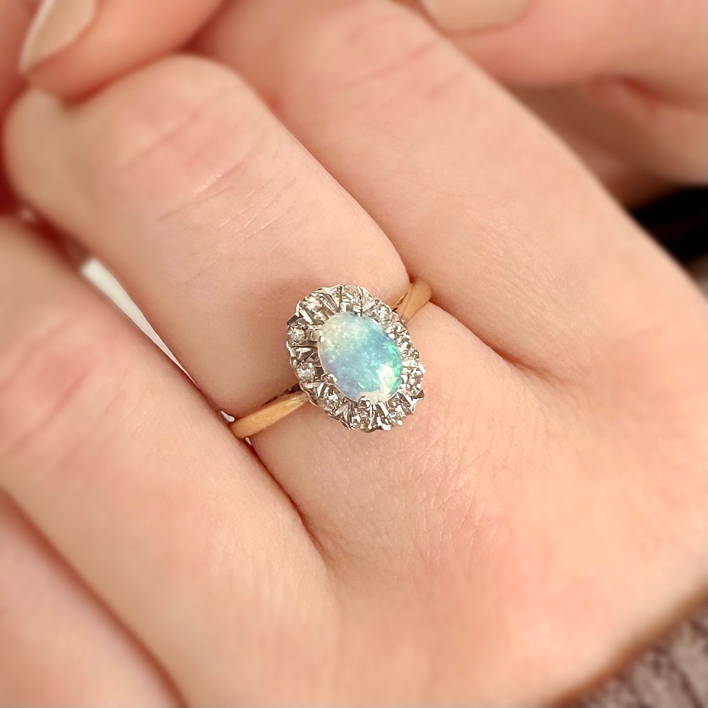 Rosalie 18ct Gold Opal and Diamond Halo Ring