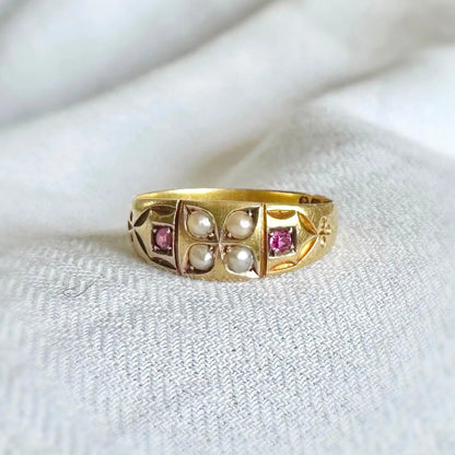 Frances Victorian Ruby and Seed Pearl Ring Peach and Willow