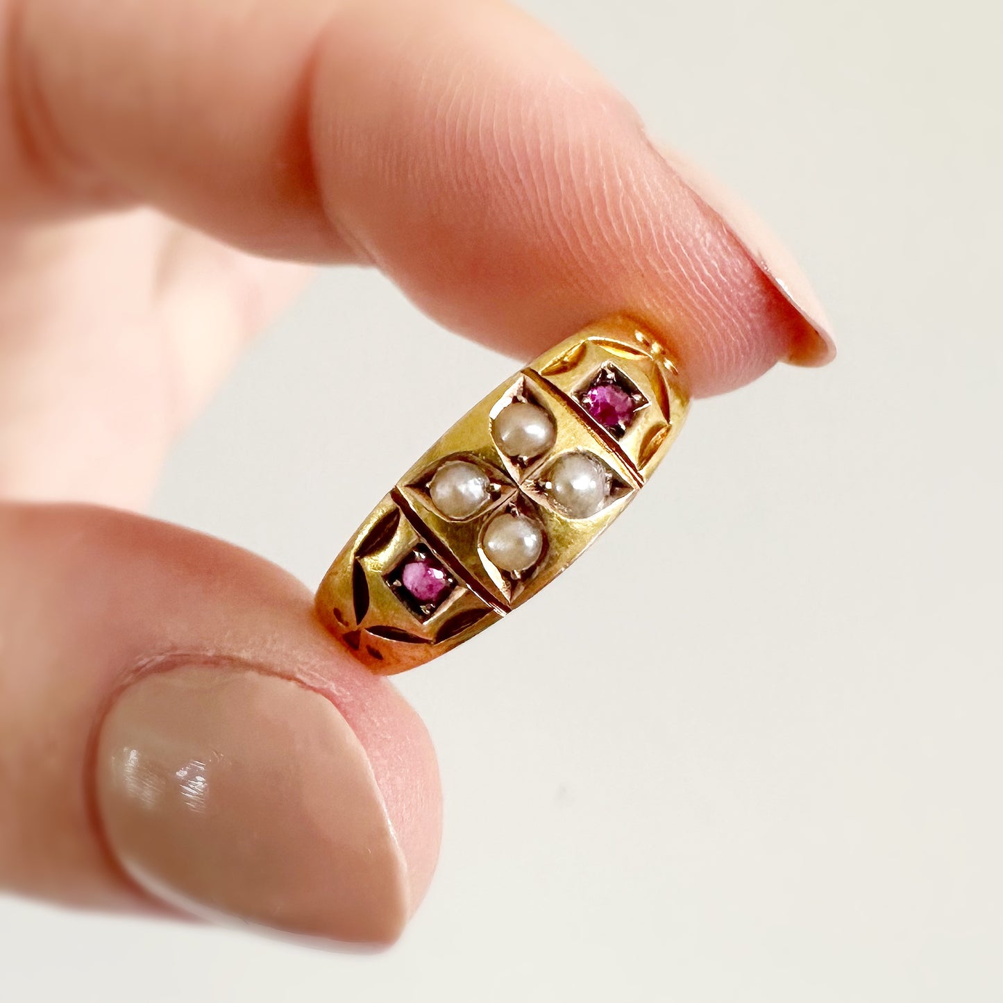 Frances Victorian Ruby and Seed Pearl Ring