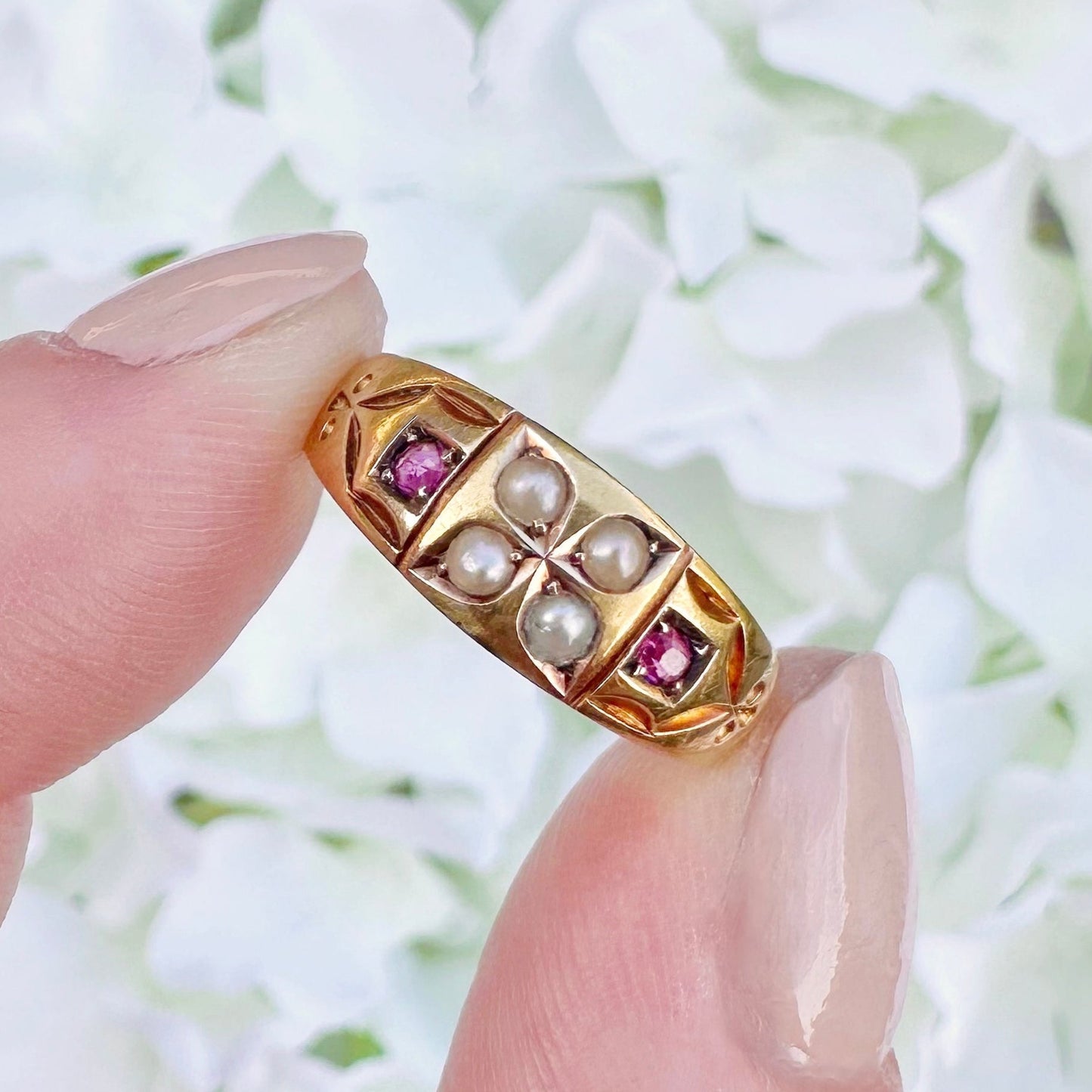 Frances Victorian Ruby and Seed Pearl Ring