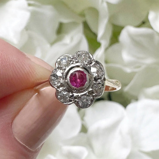 Rosa Victorian Diamond and Ruby Ring Peach and Willow