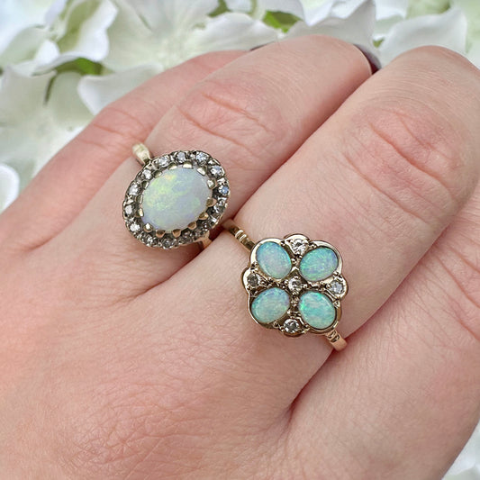 Clara 9ct Opal and Diamond Vintage Halo Ring