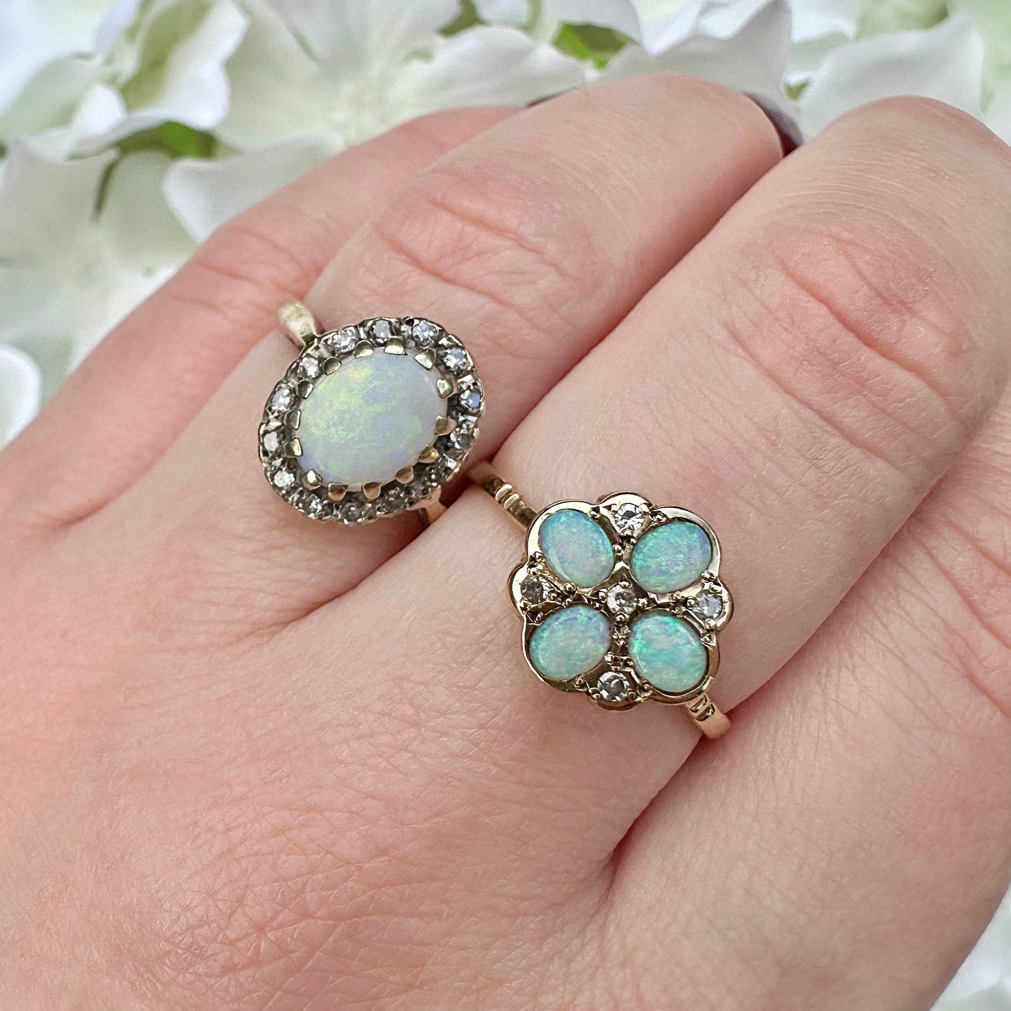 Millicent 9ct Opal and Diamond Flower Cluster