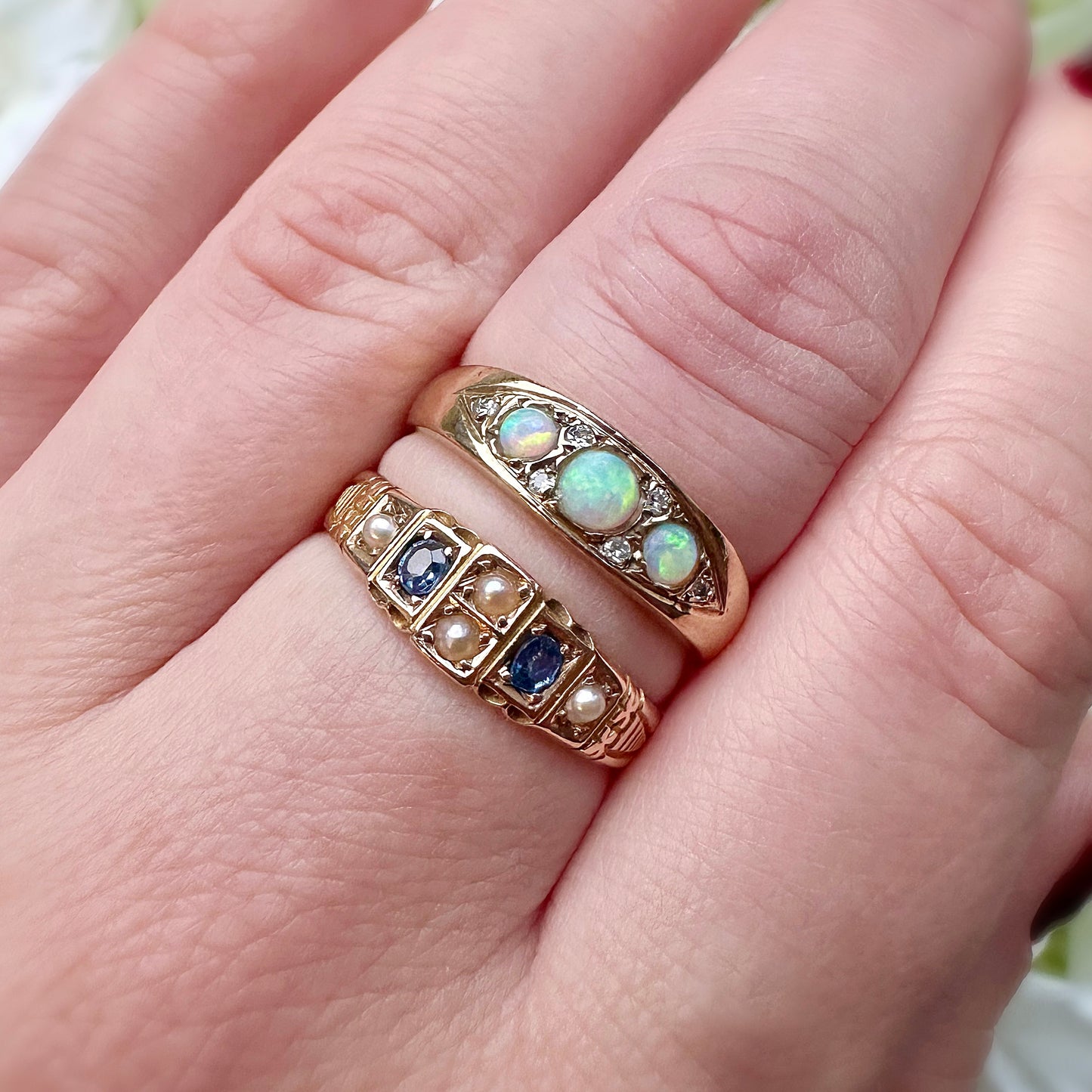 Agnes 15ct Sapphire and Pearl Edwardian Ring