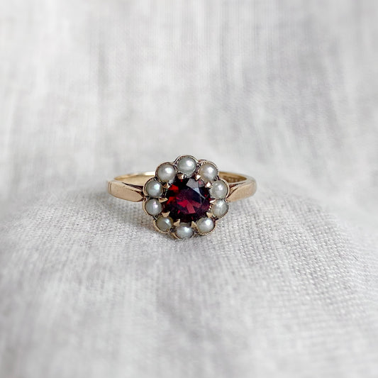 Mabel Antique Ruby and Pearl Ring