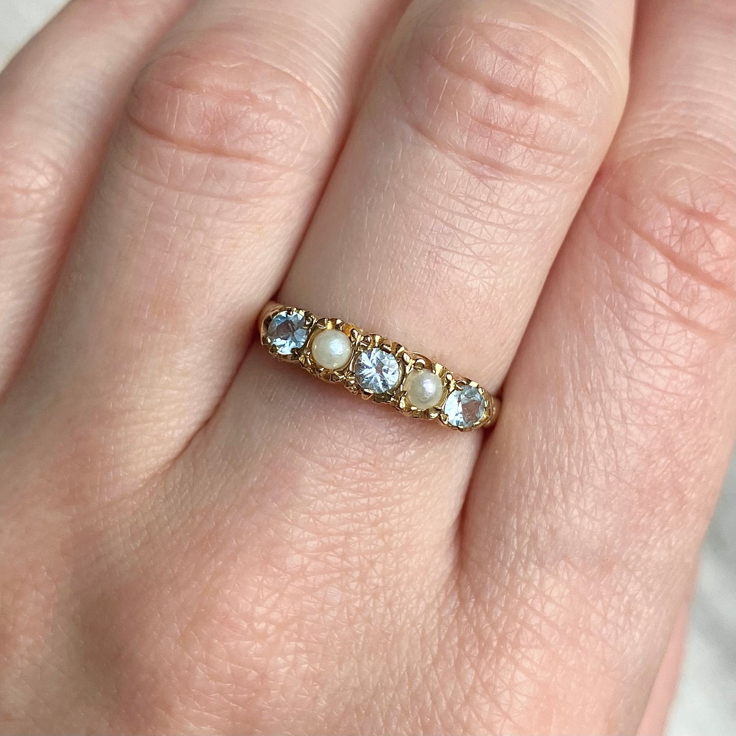 Naomi Pearl and Topaz Ring