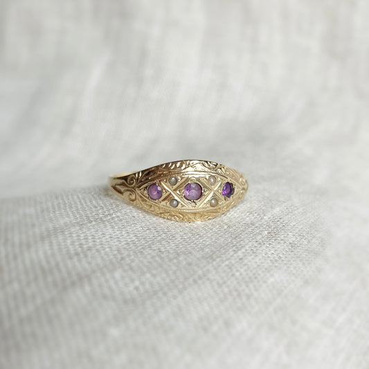 Emmie Amethyst and Pearl Ring