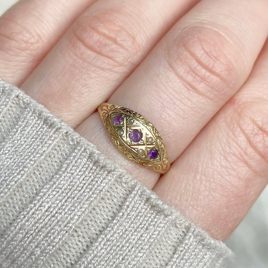 Emmie Amethyst and Pearl Ring