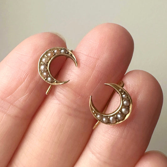 Antique Victorian gold crescent moon earrings