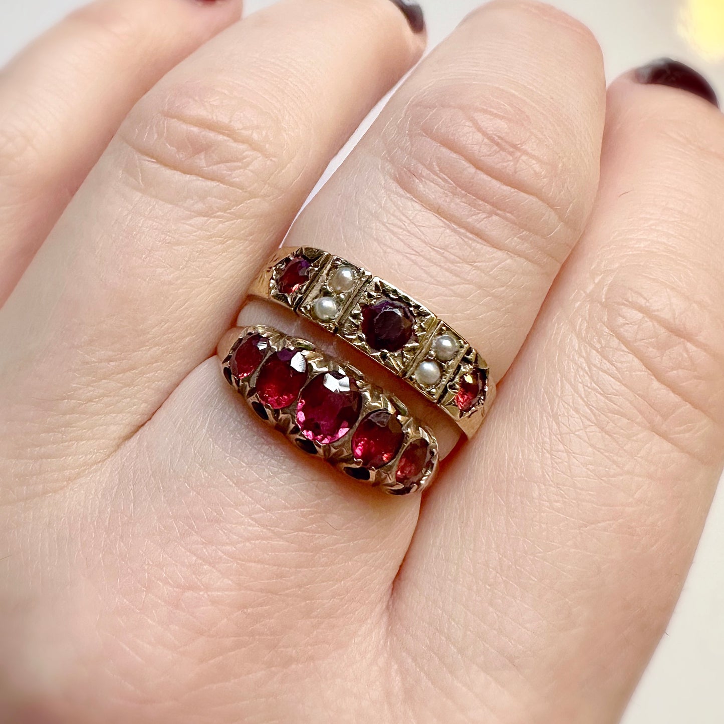 Rowena 9ct Garnet Pearl Starburst Ring