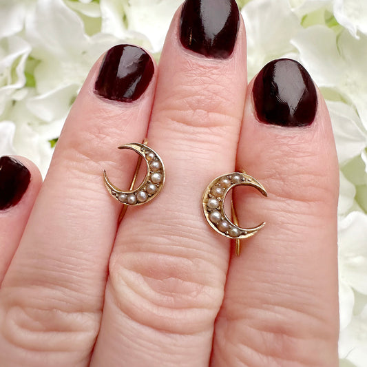 Marie 15ct Victorian Crescent Moon Pearl Earrings