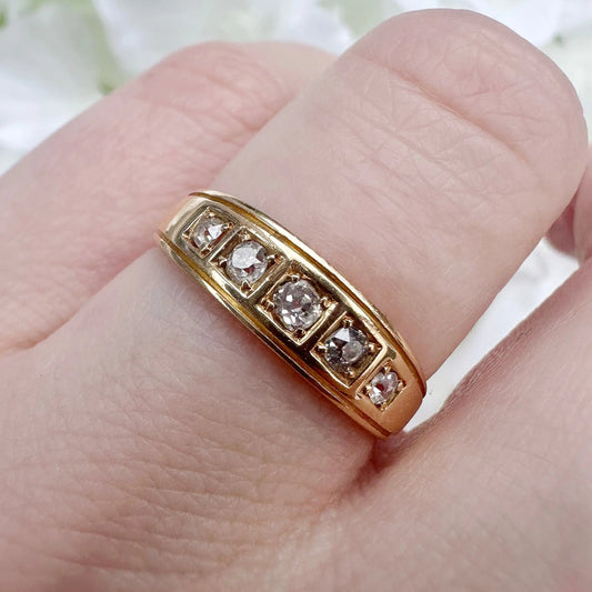 Cecile 18ct Victorian Diamond Five Stone Band Ring Peach and Willow