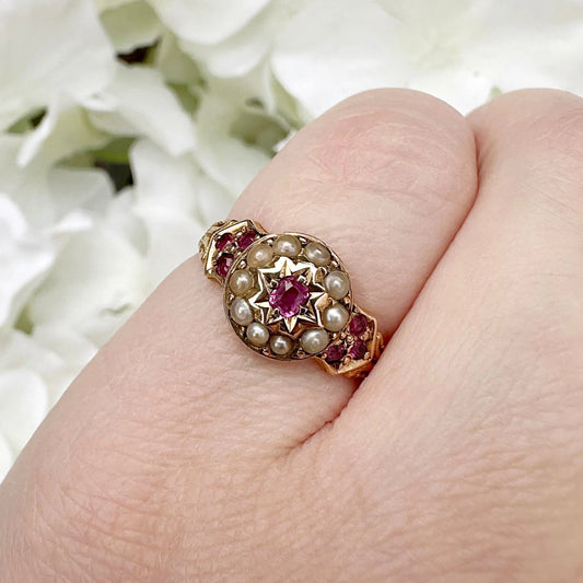 Florence 15ct Victorian Ruby and Pearl Starburst Ring Peach and Willow