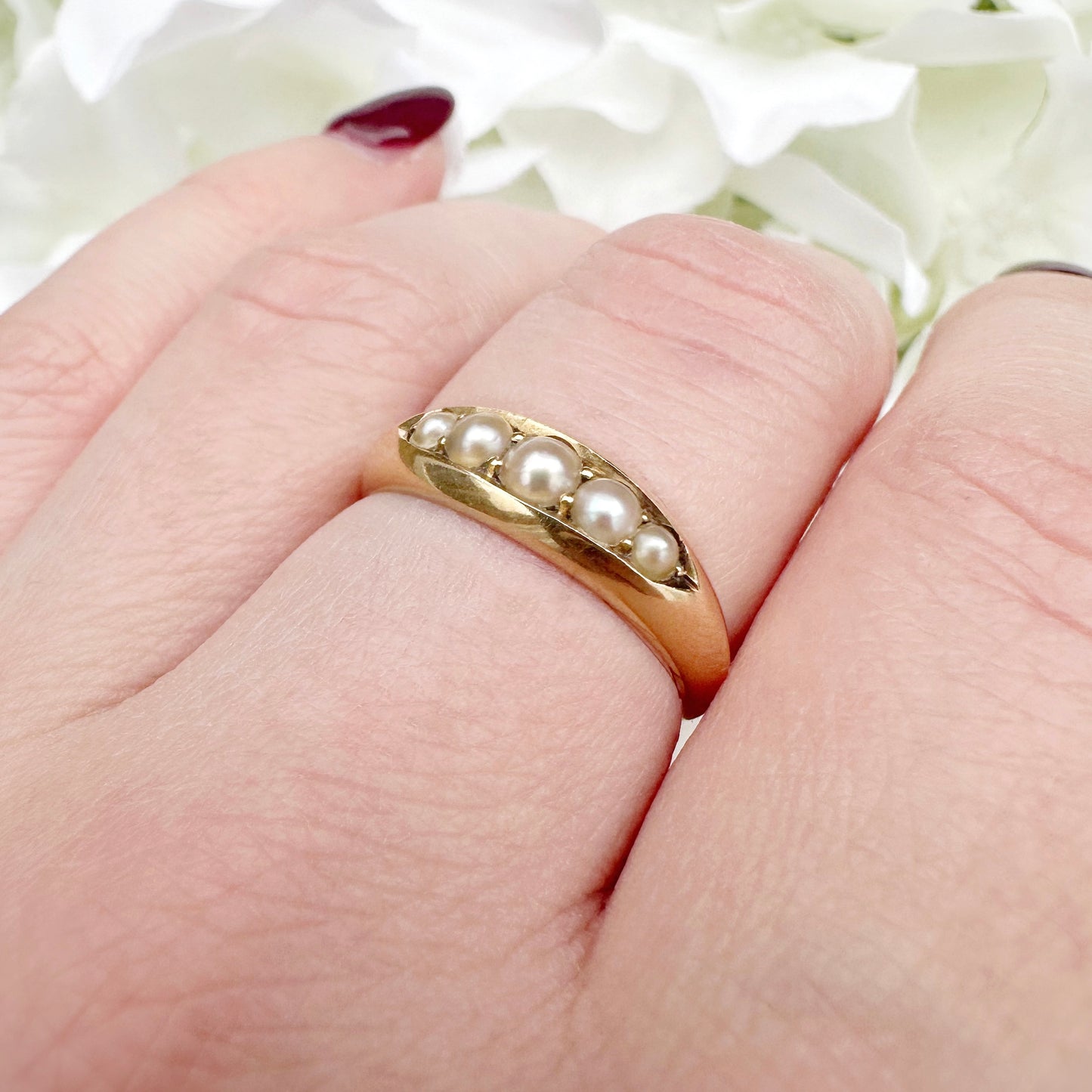 antique Edwardian 18ct gold pearl boat ring