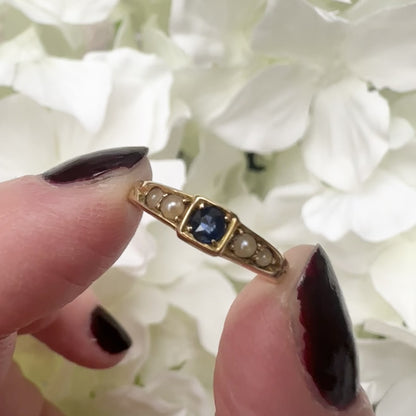 Claudette 18ct Gold Sapphire Pearl Edwardian Ring