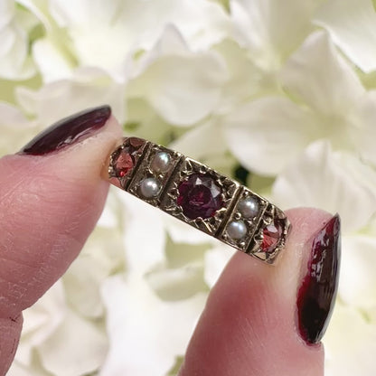 Rowena 9ct Garnet Pearl Starburst Ring