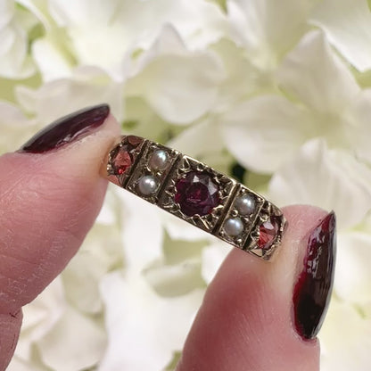 Rowena 9ct Garnet Pearl Starburst Ring