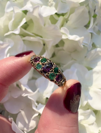 Imogene 18ct Victorian Diamond Emerald Garnet and Paste Ring
