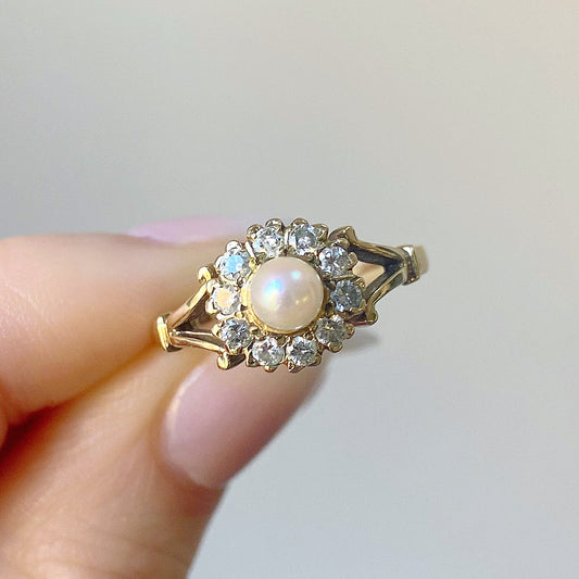 Dahlia Diamond and Pearl Ring