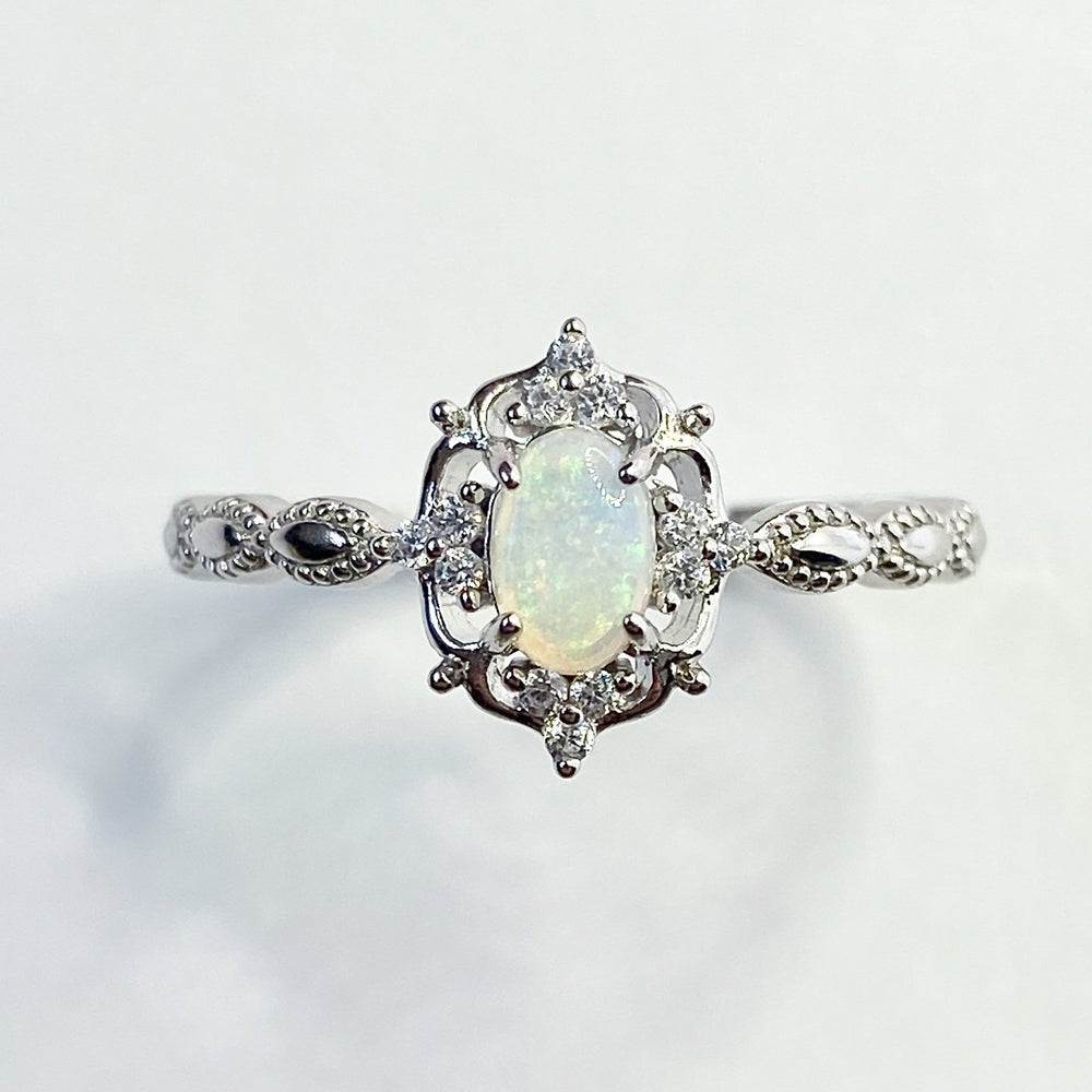 Dahlia Opal Ring Silver