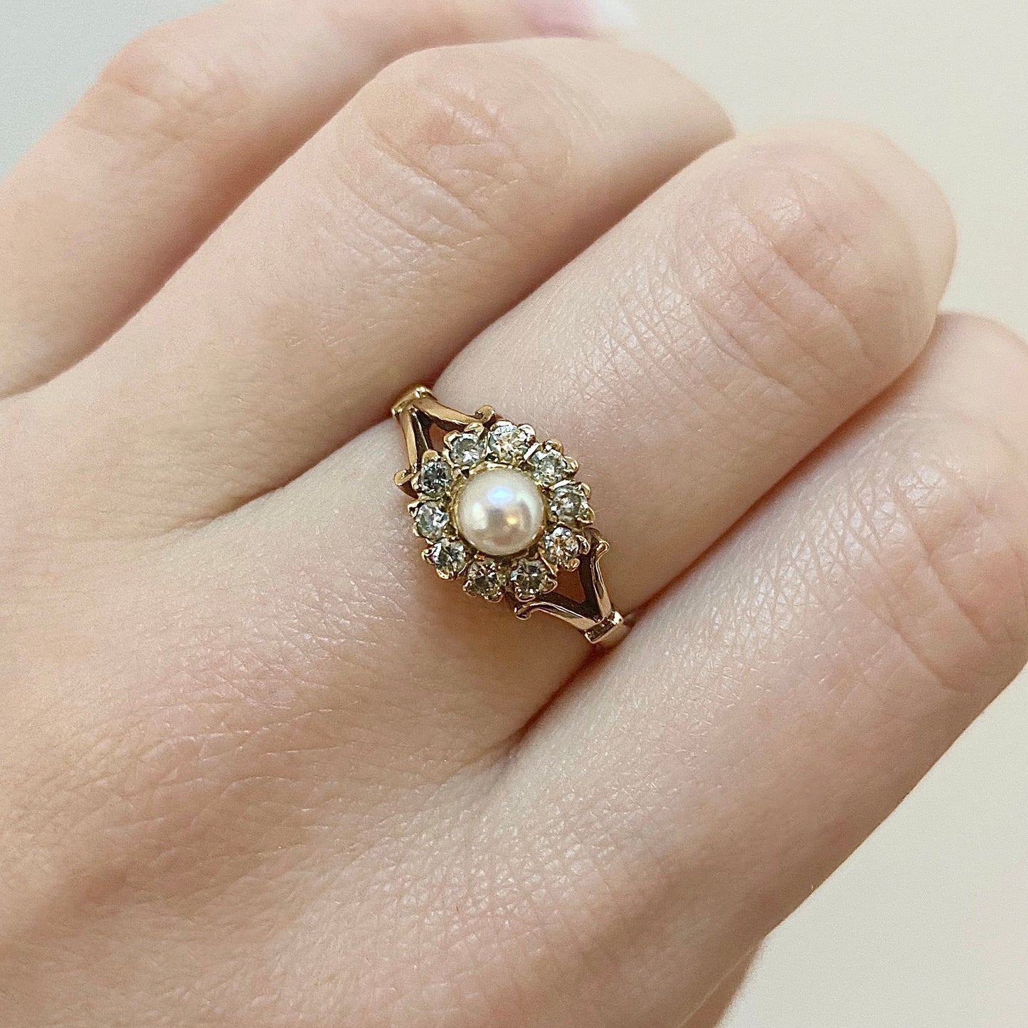 Dahlia Diamond and Pearl Ring