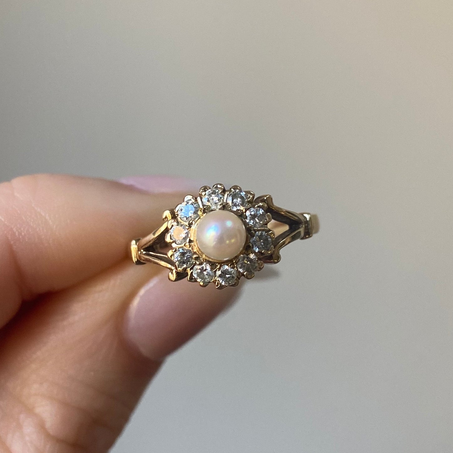 Dahlia Diamond and Pearl Ring